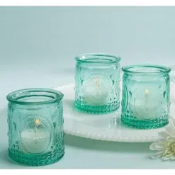 Vintage Blue Glass Tealight Candle Holders