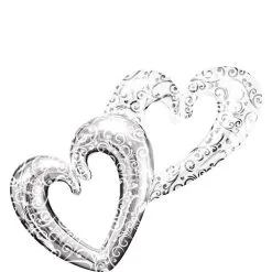 2018-07-20 23:59:30 Silver Swirl Double Heart Balloon - Giant 53in X 36in