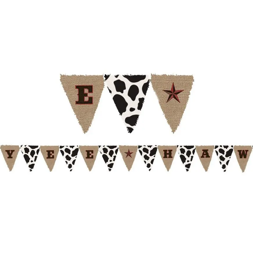 Yeehaw Western Burlap Pennant Banner
