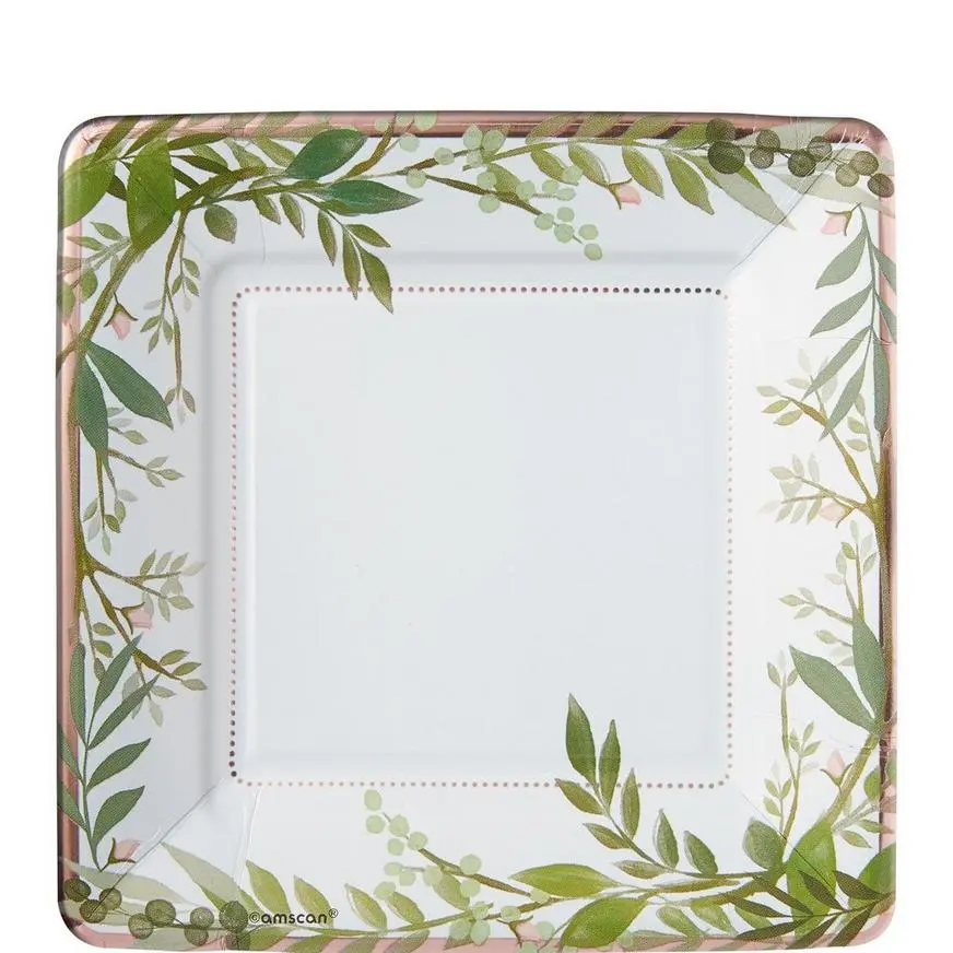 AMSCAN Metallic Floral Greenery Dessert Plates 8ct