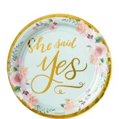 AMSCAN Metallic Mint To Be Floral Dessert Plates 8ct
