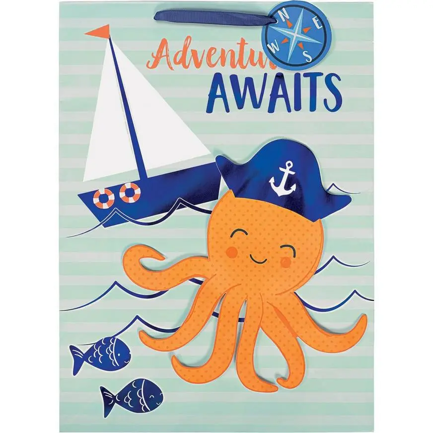 Large Glossy Nautical Adventure Awaits Gift Bag - Image 2