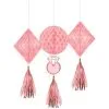 Blush & Rose Gold Honeycomb Decorations With Tails 3ct