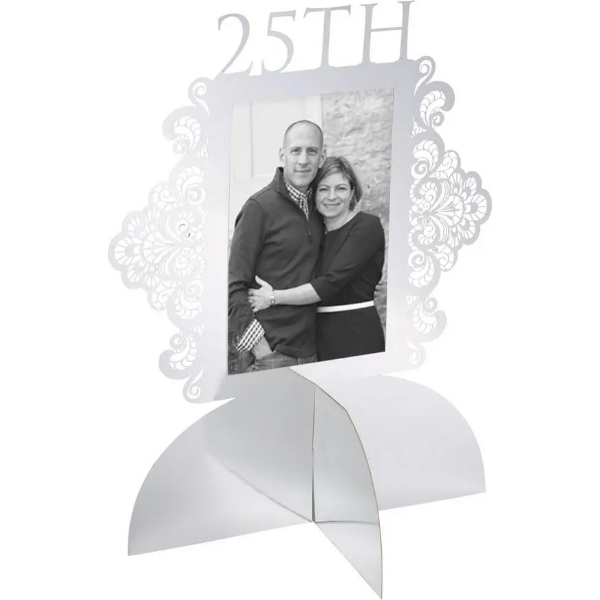 Party City Customizable Metallic Silver 25th Anniversary Photo Centerpiece