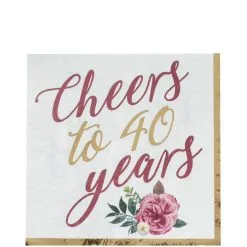 Party City Metallic Gold 40th Anniversary Rose Lunch Napkins 16ct