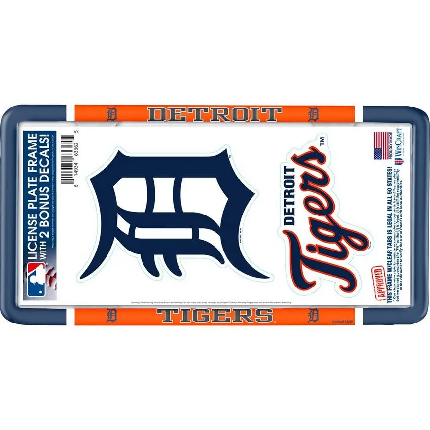 Detroit Tigers License Plate Frame With Decals 3pc