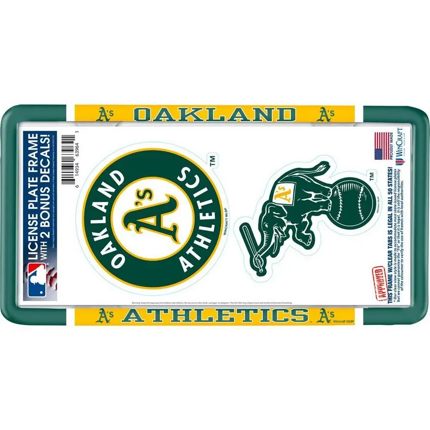 Oakland Athletics License Plate Frame With Decals 3pc