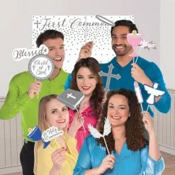 White & Gray First Communion Scene Setter With Photo Booth Props