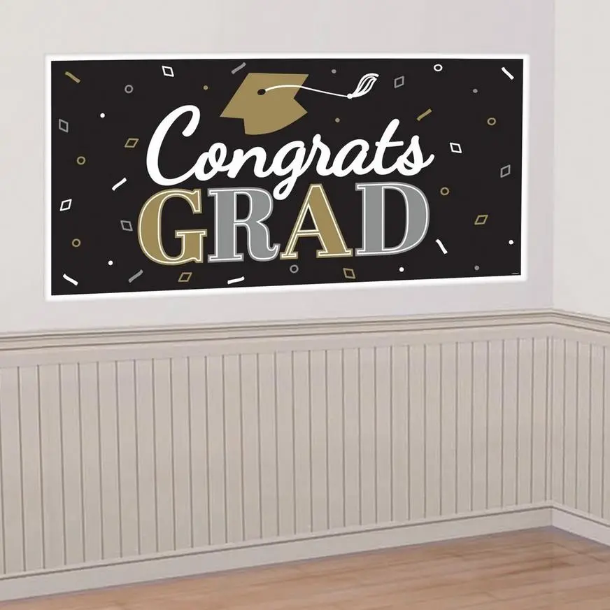 AMSCAN Black, Silver & Gold Congrats Graduation Banner