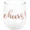 Metallic Rose Gold Cheers Plastic Stemless Wine Glass, 14oz - Rosé All Day