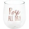 Metallic Rose Gold Rosé All Day Plastic Stemless Wine Glass, 14oz
