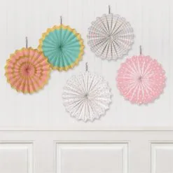 Assorted Mini Pastel Paper Fan Decorations, 5ct