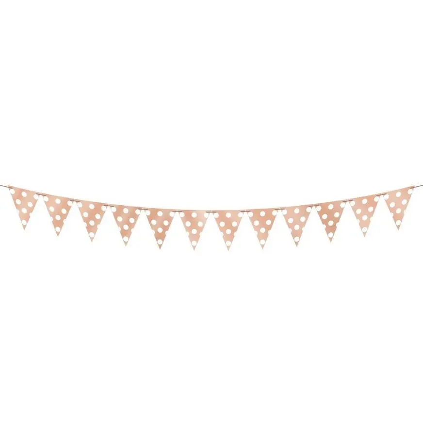 Create Your Own Rose Gold & White Polka Dot Pennant Banner, 20ft