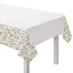 Gold & White 50th Anniversary Plastic Table Cover, 54in X 102in