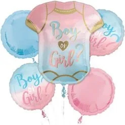 Boy Or Girl Gender Reveal Foil Balloon Bouquet, 5pc