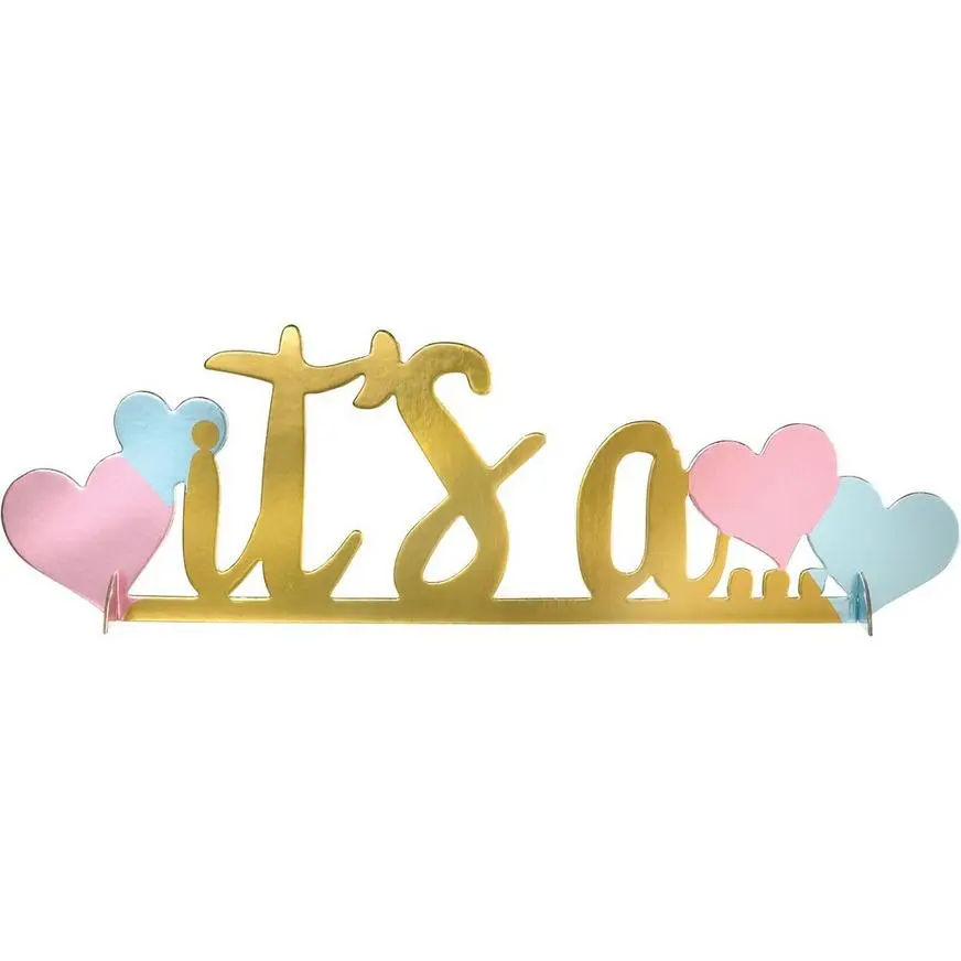 Metallic It's A... Gender Reveal Cardstock Centerpiece, 14in X 4.3in - The Big Reveal