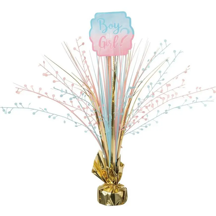 Boy Or Girl? Gender Reveal Foil & Cardstock Spray Centerpiece, 18in - The Big Reveal