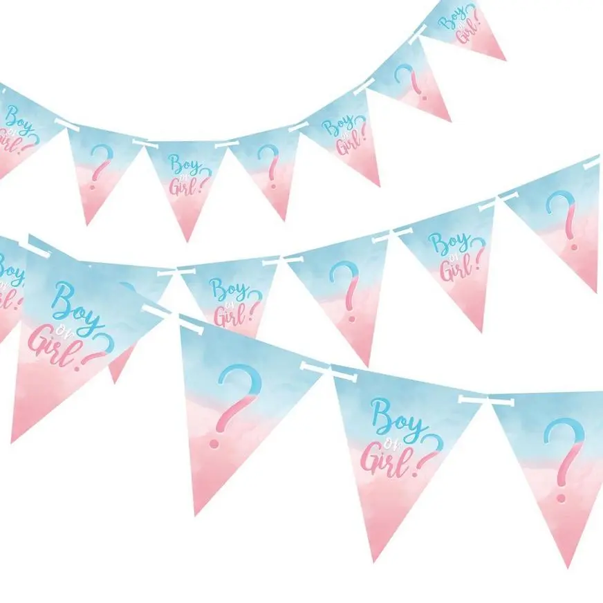 Boy Or Girl? Gender Reveal Paper Pennant Banner, 15ft - The Big Reveal