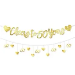 Gold 50th Anniversary Letter Banner With Accent Banner, 12ft