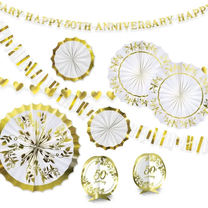 Metallic Gold & White 50th Anniversary Room Decorating Kit, 10pc - Image 2