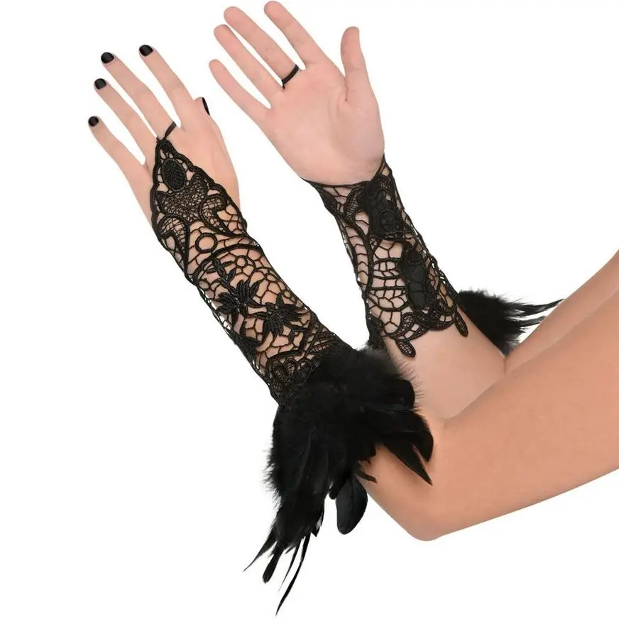 AMSCAN Black Lace & Feather Arm Cuffs