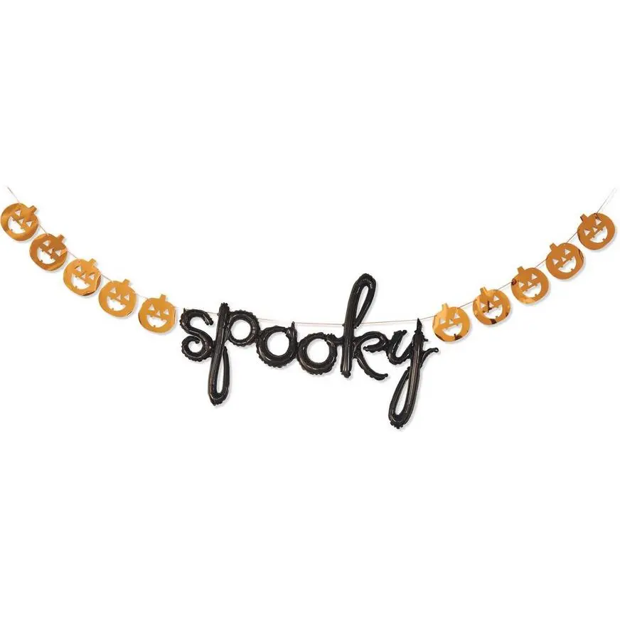 Air-Filled Black & Orange Spooky Halloween Balloon Banner, 20ft