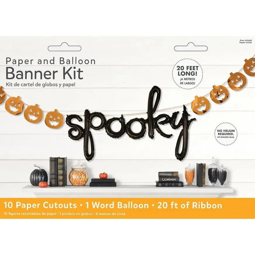 Air-Filled Black & Orange Spooky Halloween Balloon Banner, 20ft - Image 2