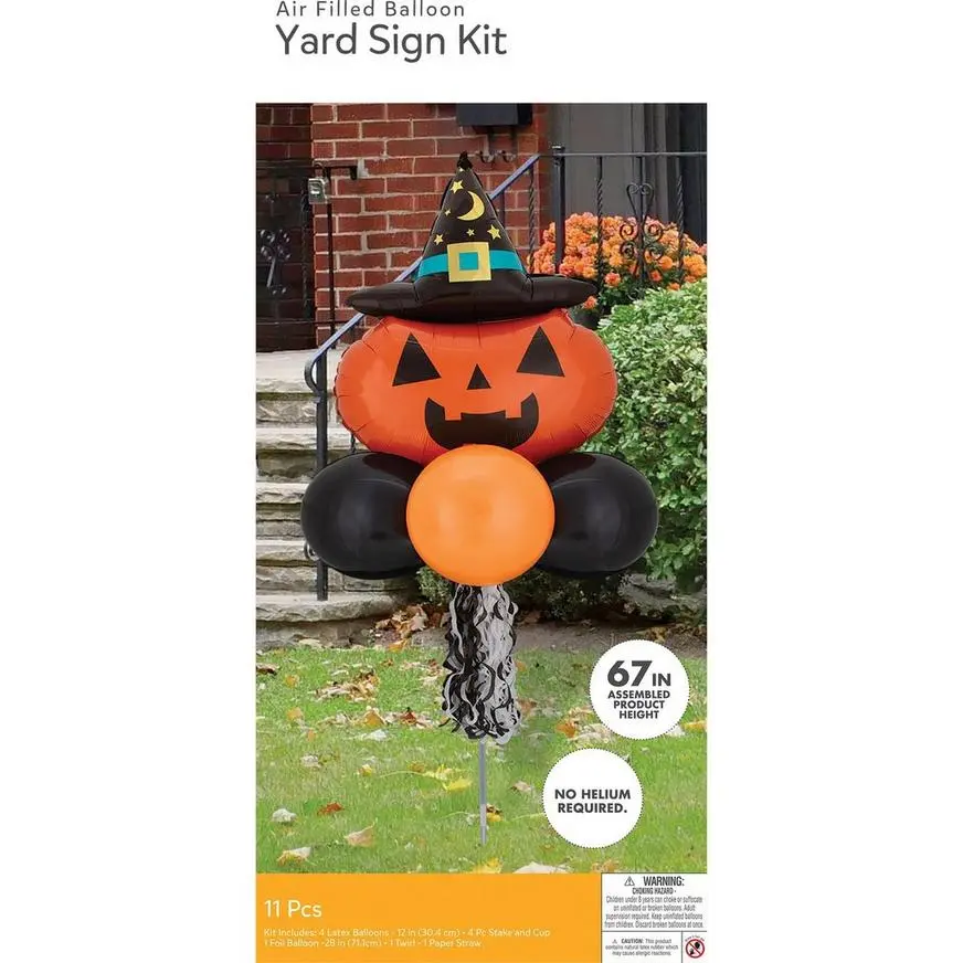 Air-Filled Witchy Pumpkin Halloween Balloon Yard Sign, 67in - Image 4