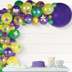 Air-Filled Purple, Green & Gold Fleur-de-Lis Mardi Gras Balloon Garland Kit