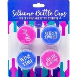 Blue & Pink Cheers! Silicone Bottle Caps, 4ct
