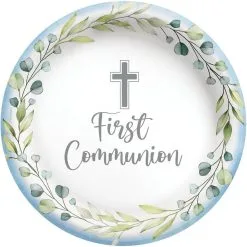Blue My First Communion Paper Dinner Plates, 10in, 20ct