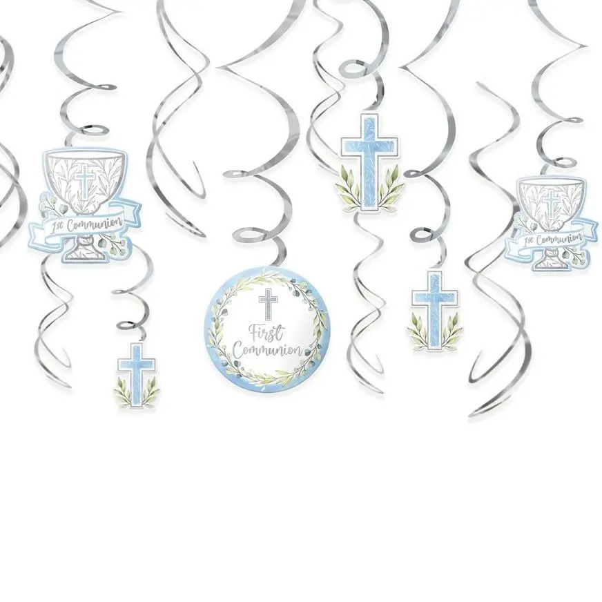 Blue My First Communion Swirl Decorations, 12ct - Image 2