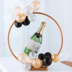 Air-Filled Black, Silver & Gold Cheers Bubbly Wine Tabletop Or Hangable Balloon Hoop Kit