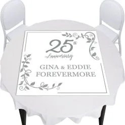 Custom Silver 25th Anniversary Vinyl Square Table Topper, 40in X 40in