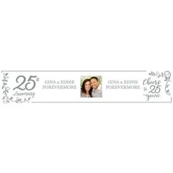 Custom Silver 25th Anniversary Vinyl Photo Table Runner, 80in X 16in