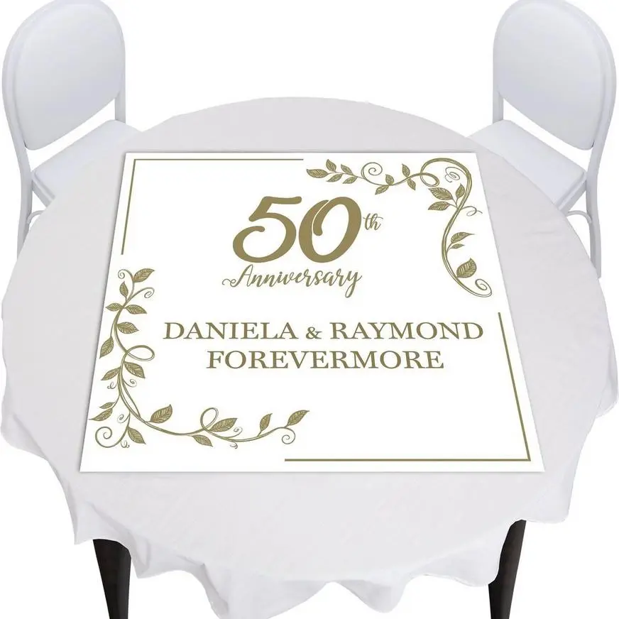 Custom Gold 50th Vinyl Square Table Topper, 40in X 40in