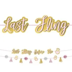 Pink And Gold Bridal Party Last Fling Before The Ring Banner With Accent Banner, 2 Pc, 12ft