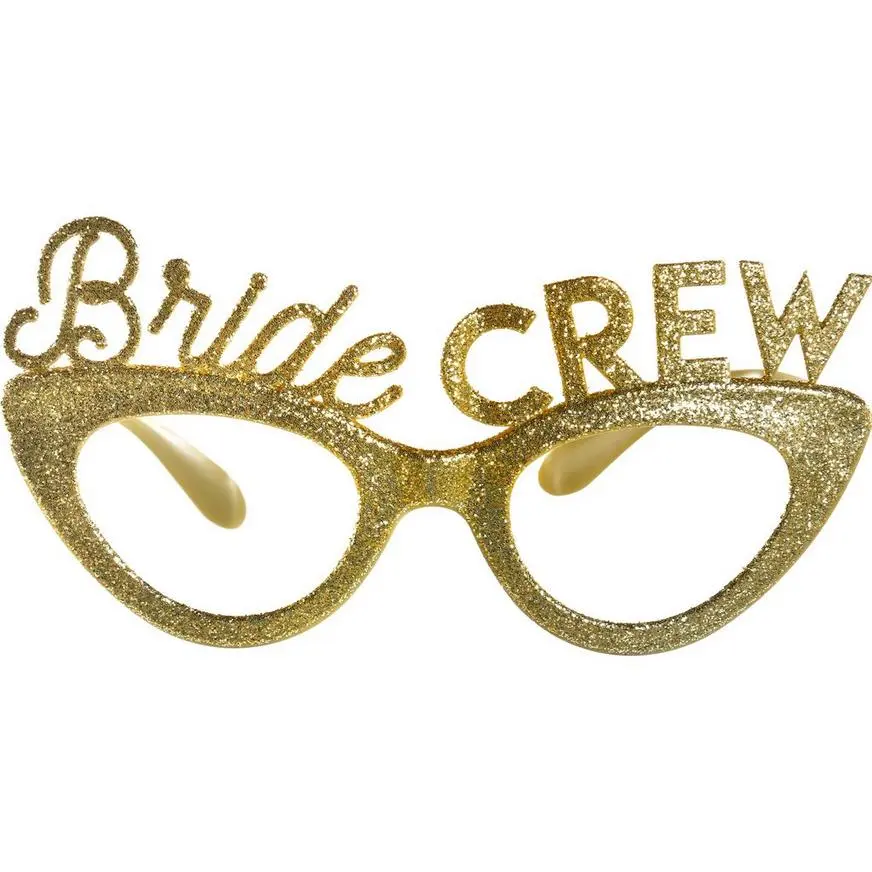 Glitter Gold Bride Crew Plastic Eyeglasses, 6ct