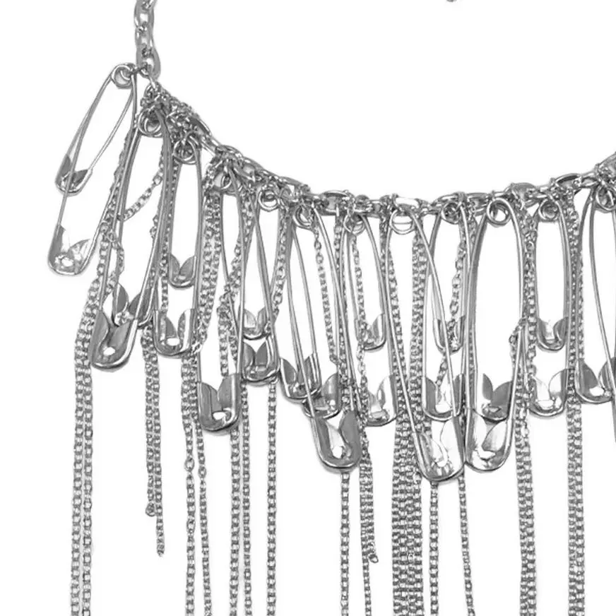 Punk Rock Silver Safety Pin Necklace - Image 2