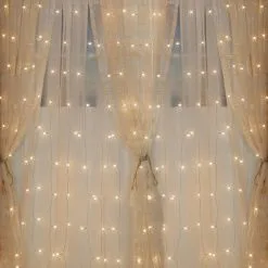 Warm White Cascading Curtain LED String Lights, 210 5mm Bulbs, 14ft X 6ft