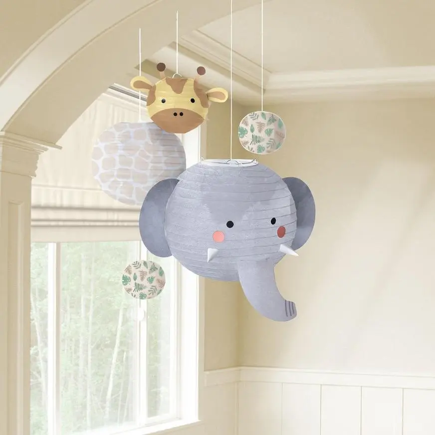 Soft Jungle Baby Shower Paper Lanterns, 5ct - Image 2