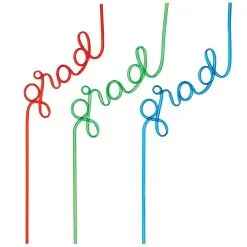 Graduation Plastic Silly Straws, 8.5in, 6ct