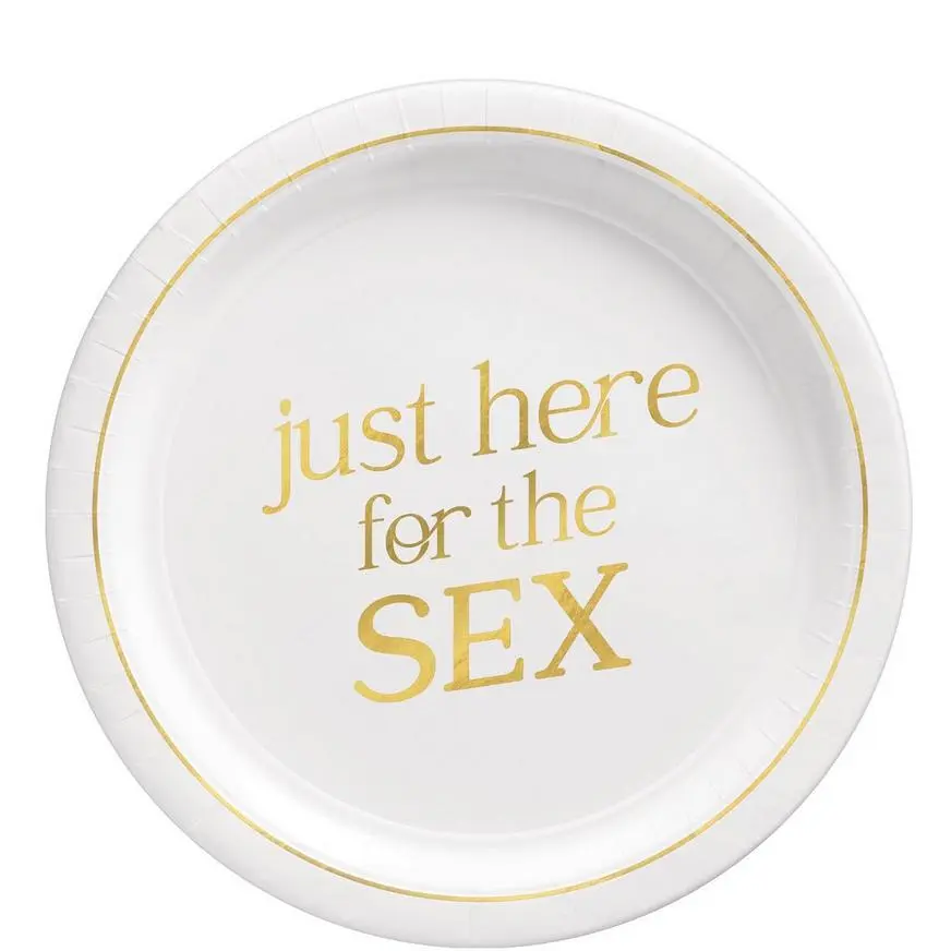 Metallic Just Here For The Sex Gender Reveal Paper Lunch Plates, 9in, 8ct