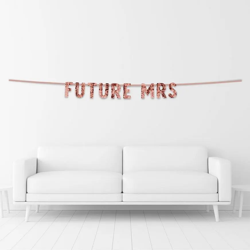 Rose Gold Future Mrs. Bachelorette Party Sequin Letter Banner, 12ft - Image 2