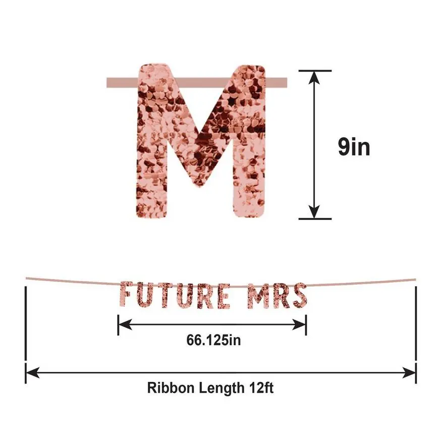 Rose Gold Future Mrs. Bachelorette Party Sequin Letter Banner, 12ft - Image 3