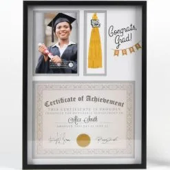 Black Congrats Grad 2023 Plastic Diploma, Photo & Tassel Frame, 13.5in X 18.5in