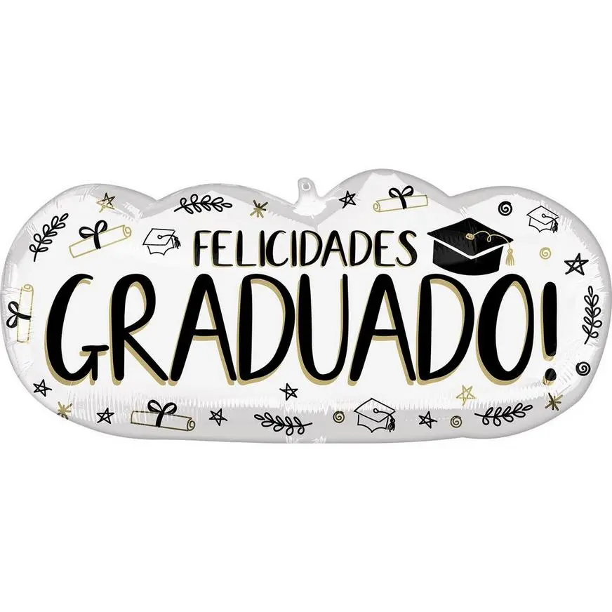 Sketched Impressions Felicidades Graduado Phrase Foil Balloon, 30in X 14in
