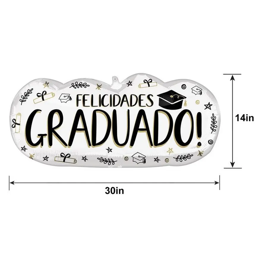 Sketched Impressions Felicidades Graduado Phrase Foil Balloon, 30in X 14in - Image 2