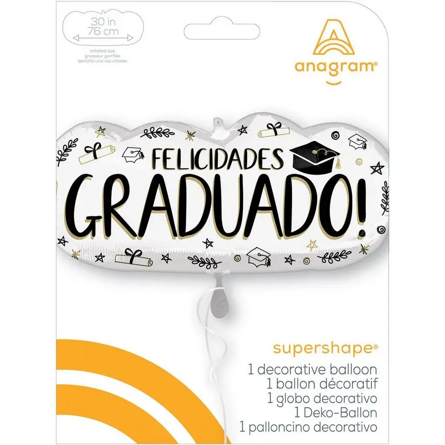 Sketched Impressions Felicidades Graduado Phrase Foil Balloon, 30in X 14in - Image 3
