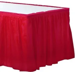 Red Plastic Table Skirt, 21ft X 29in